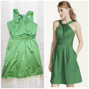 Davids Bridal twist Mini Dress Green Size 8 Cotton Sleeveless zip up Cocktail